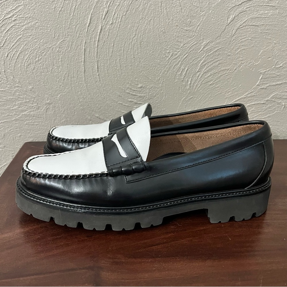 Men's Black & White Leather Penny Loafers